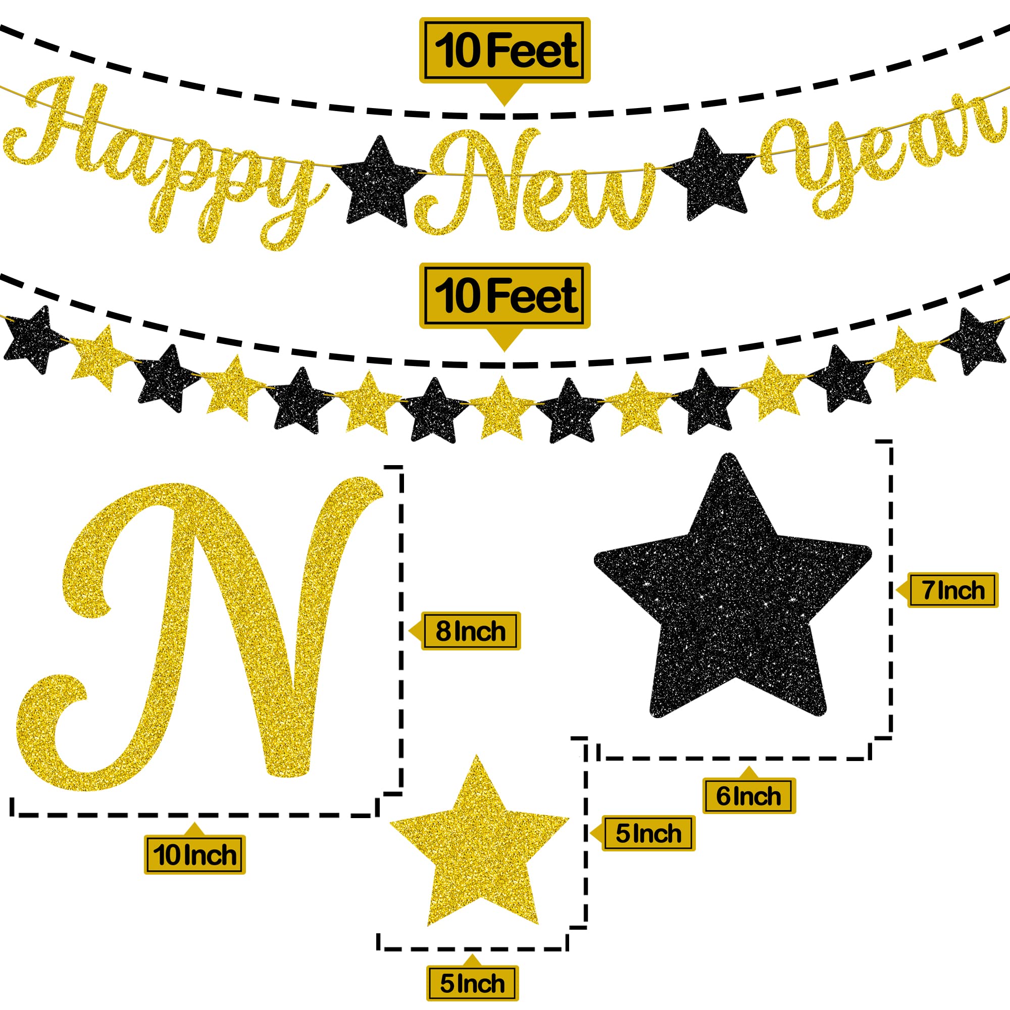 KatchOn gold-black glitter banner backdrop enhances elegant NYE ambiance