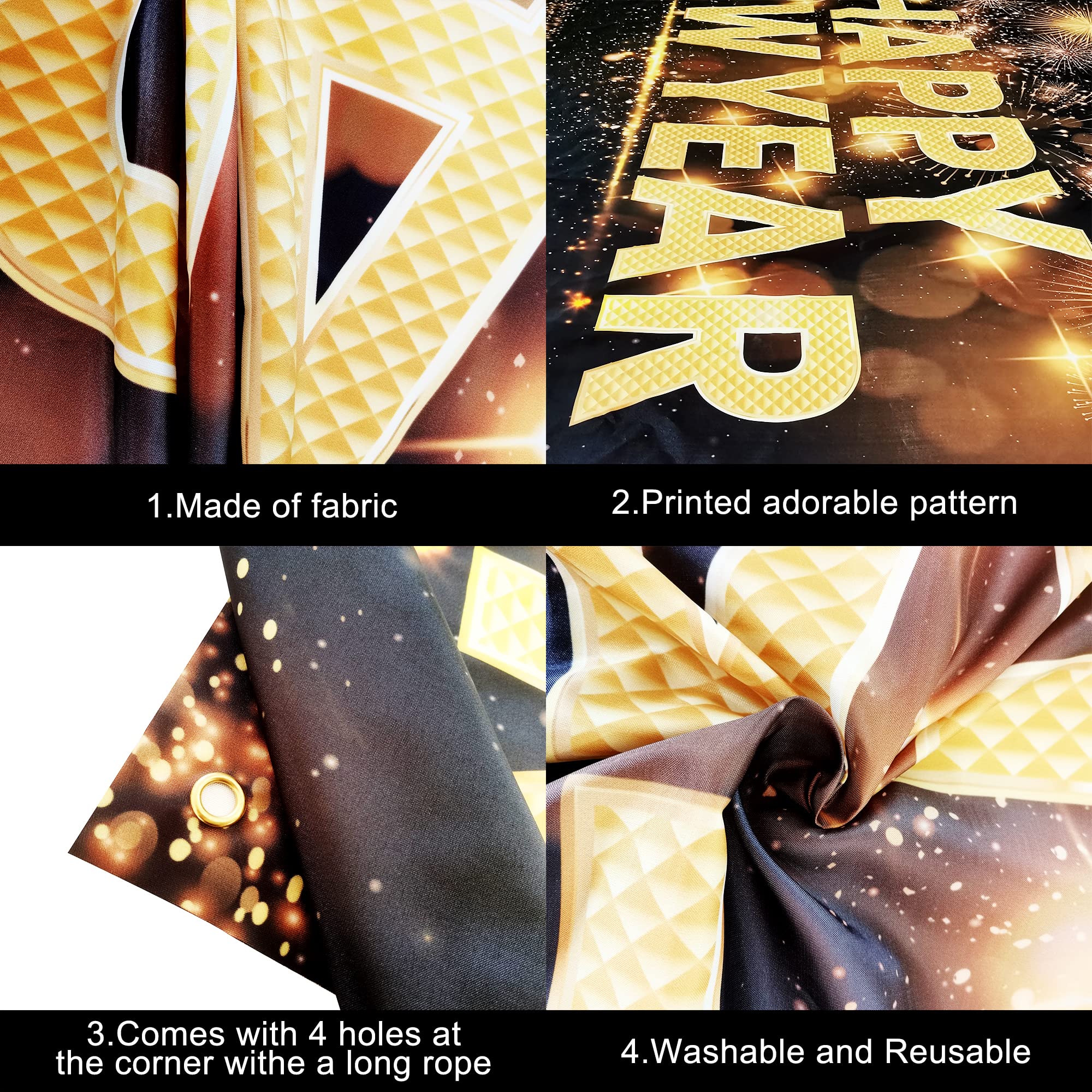 KatchOn gold-foil text banner adds a premium look to NYE decor.