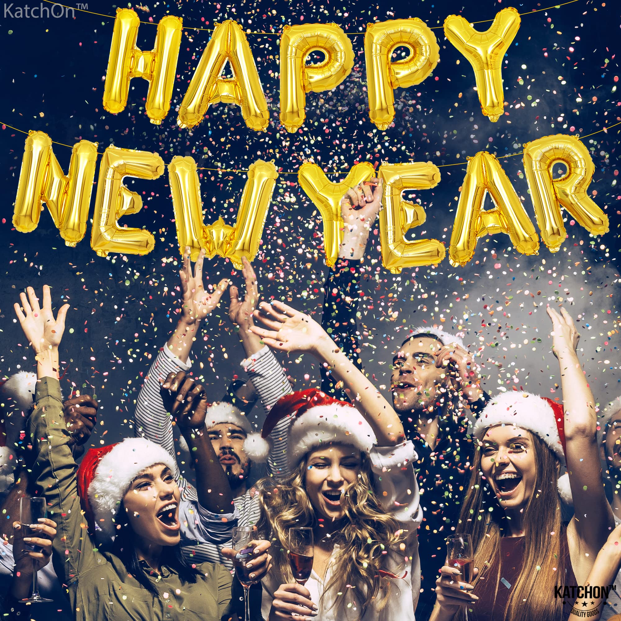 KatchOn gold happy new year backdrop balloons set creates luxurious photo backdrop