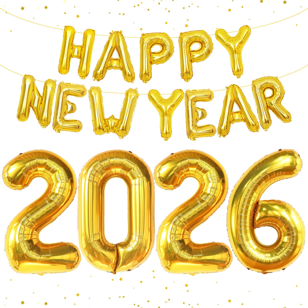 KatchOn gold 40-inch Happy New Year balloon serves as a striking NYE focal point