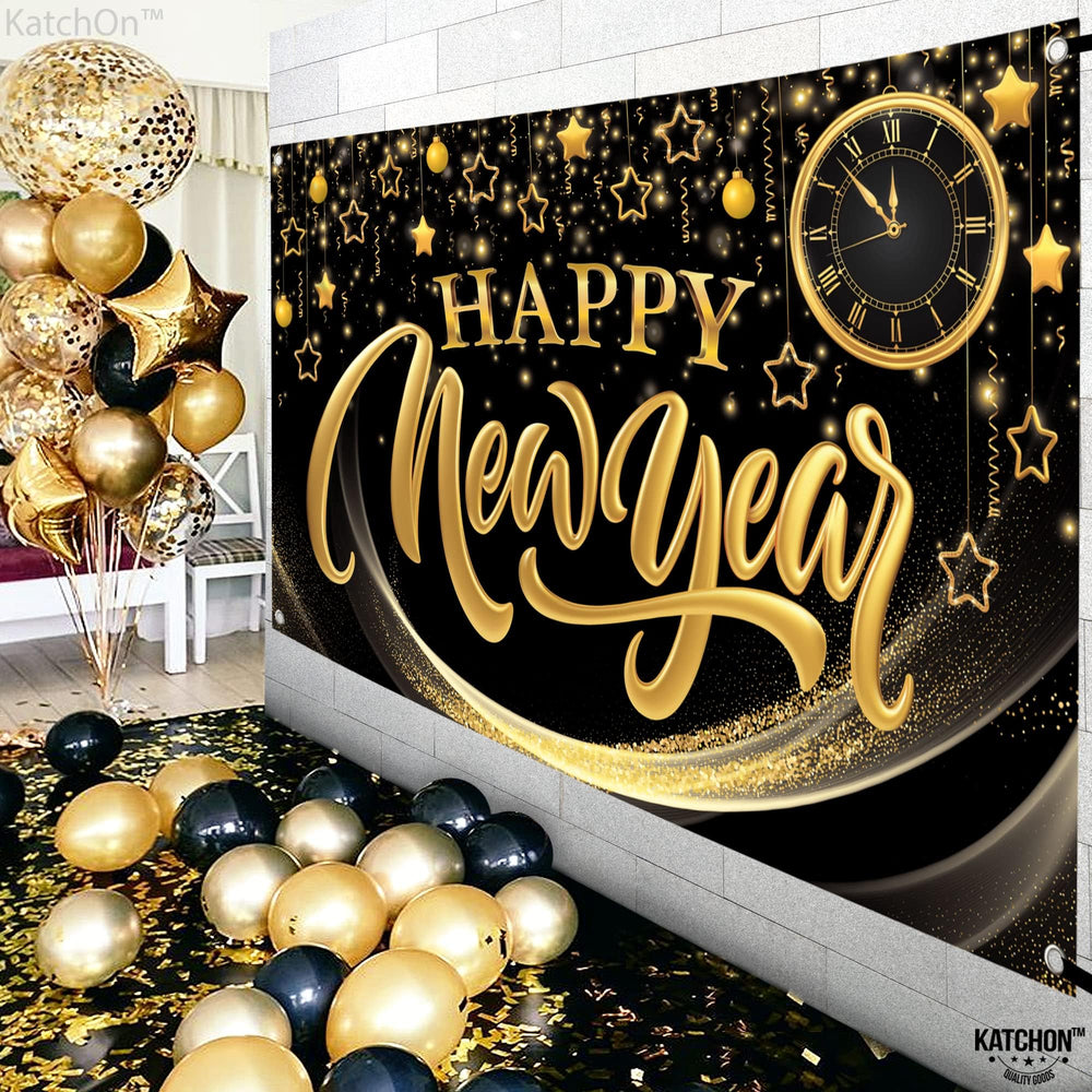 KatchOn closeup of bold black and gold NYE design.