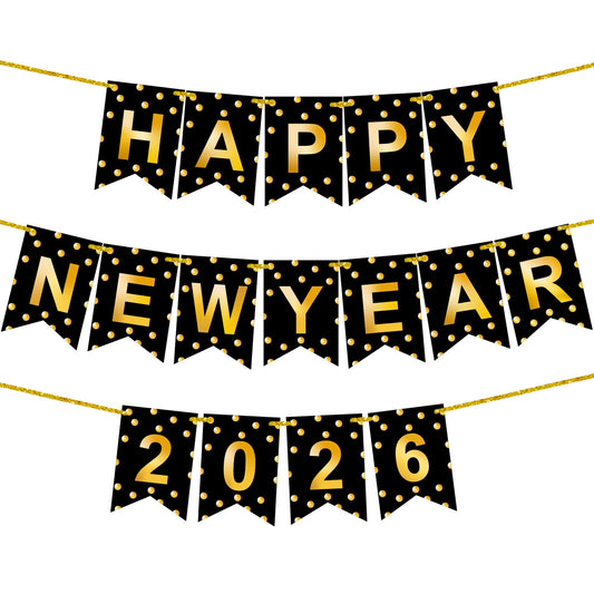 KatchOn Happy New Year Banner 2026, 10-feet display creates a dramatic NYE backdrop.