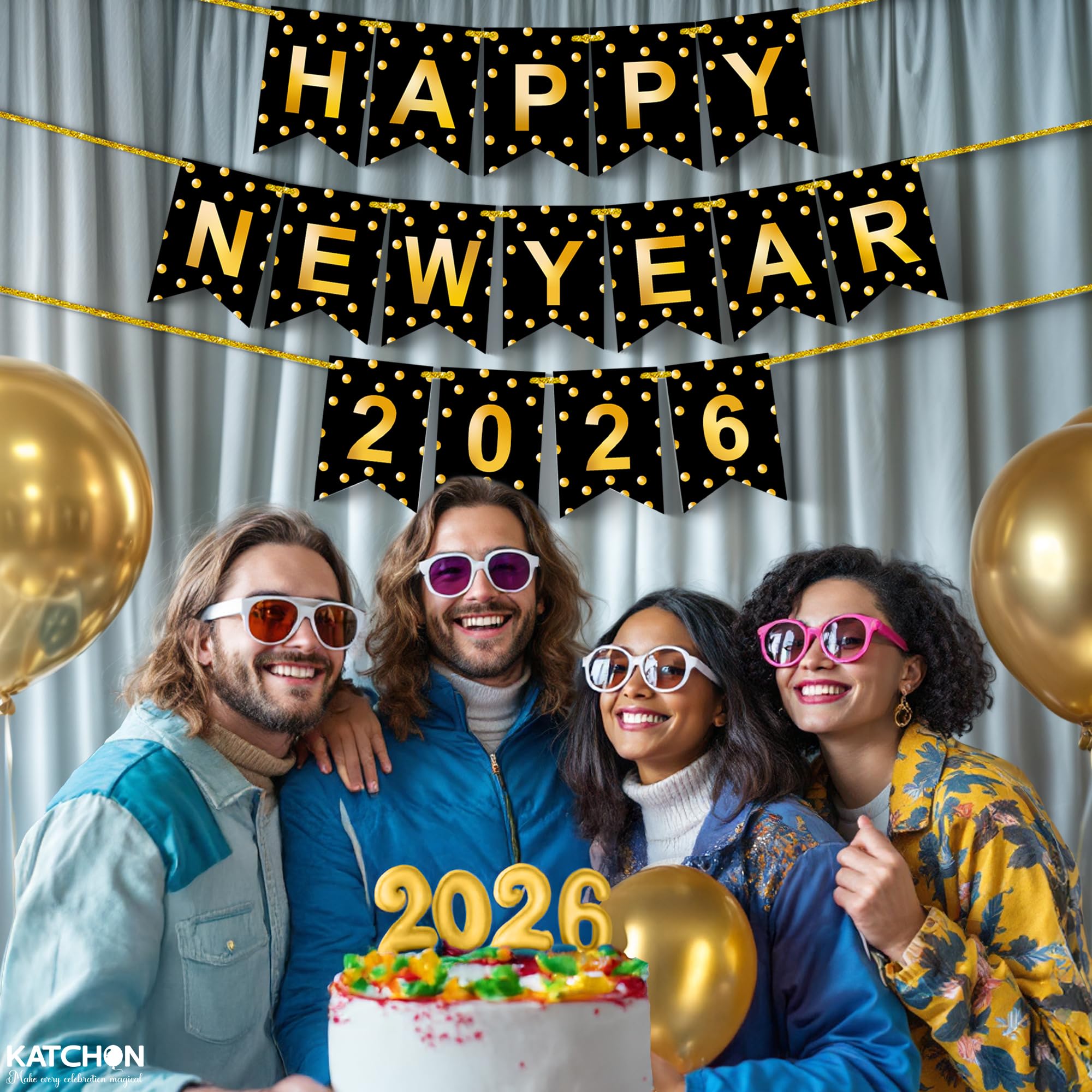 KatchOn 2026 door banner delivers inviting NYE welcome.