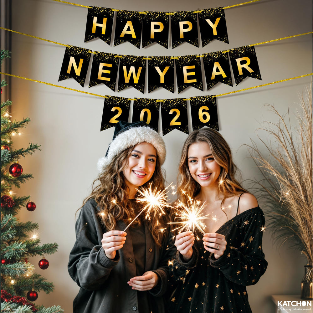 KatchOn Happy New Year banner backdrop for photo-worthy NYE moments.