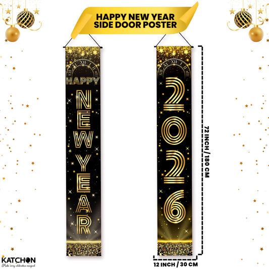 KatchOn Happy New Year Door Banner Gold Black design enhances any entrance.