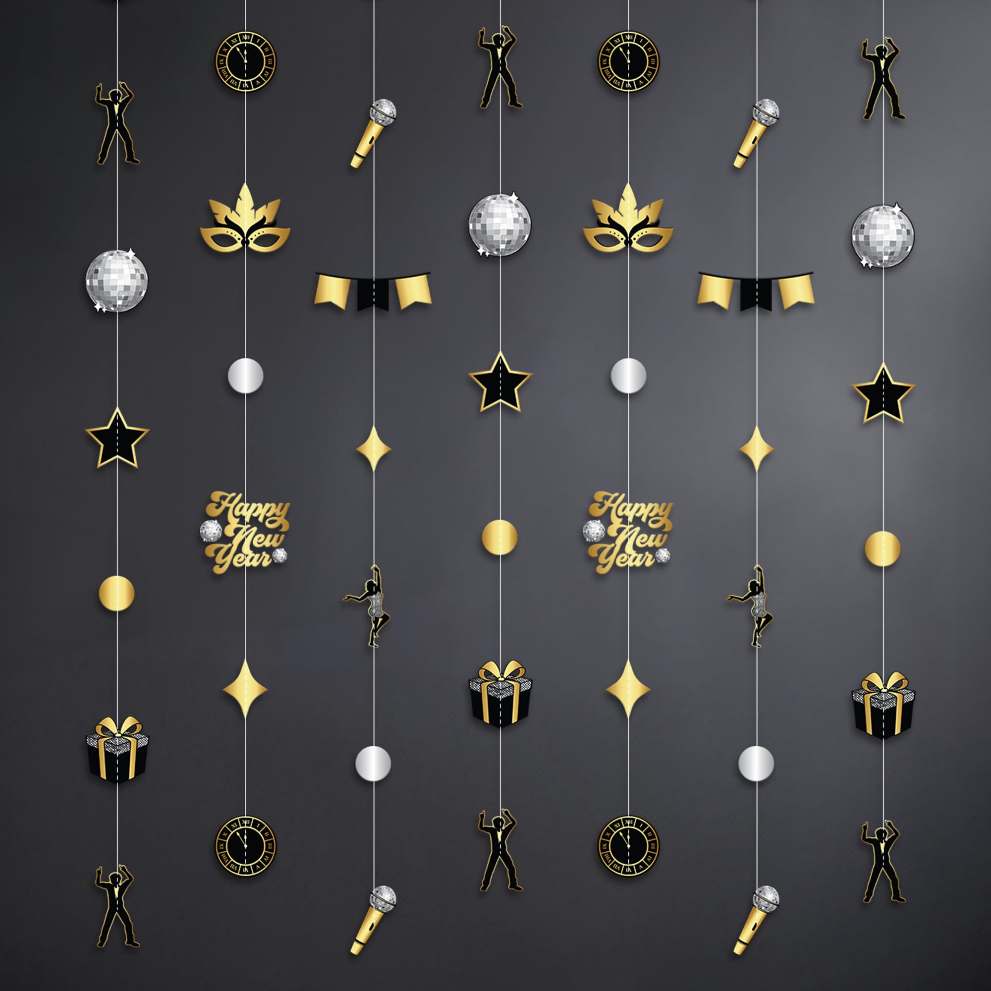 KatchOn Happy New Year Garland 9-pack pre-strung for quick, elegant setup