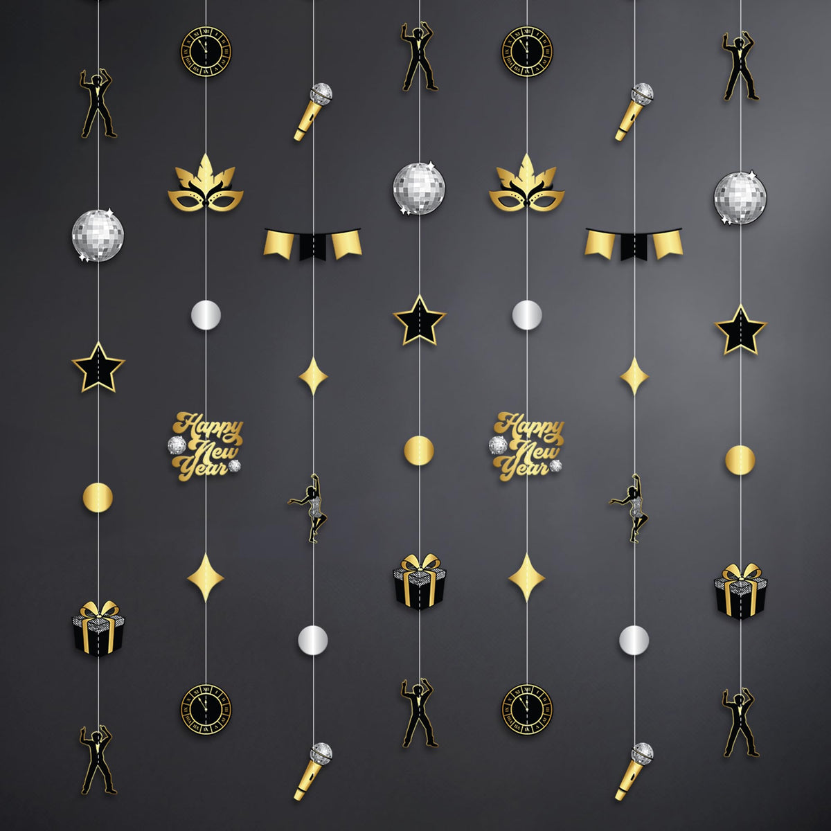 KatchOn Happy New Year Garland 9-pack pre-strung for quick, elegant setup