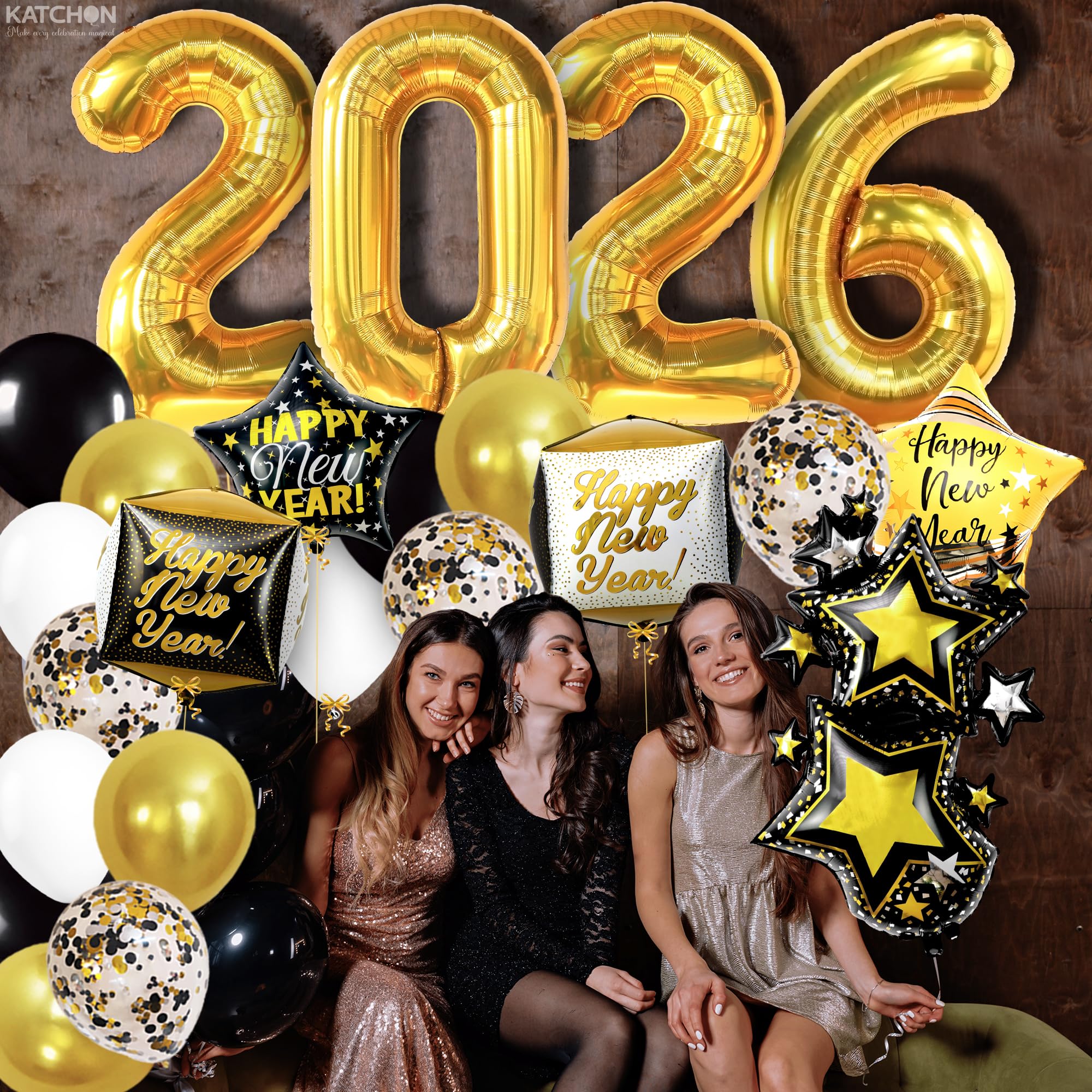 KatchOn Happy New Year printed cube foil balloons for bold party accents.