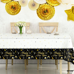 KatchOn stylish black and white tablecloth, perfect for modern New Year table decor.