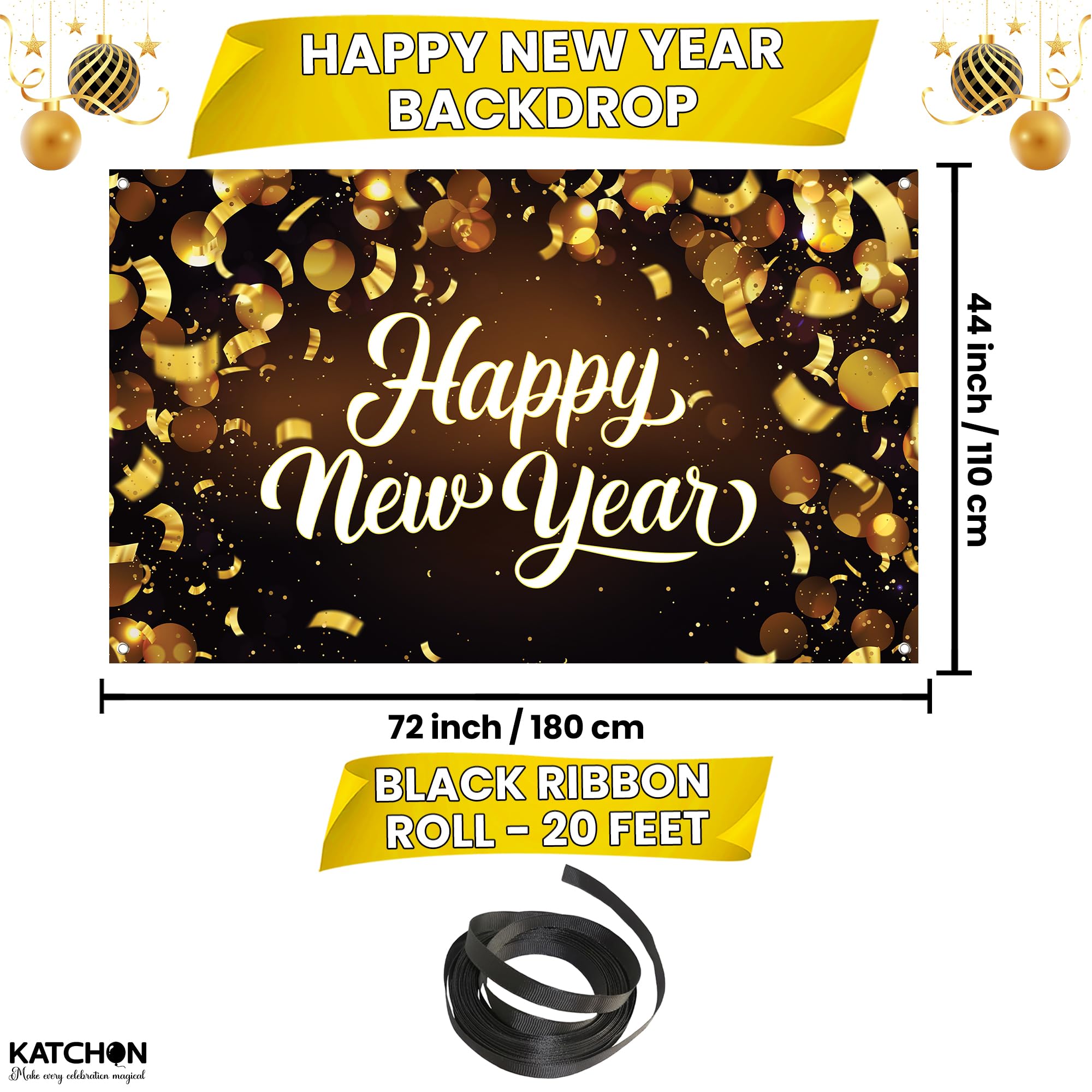 KatchOn Happy New Year Banner 2026 close-up sparkle highlights gold accents
