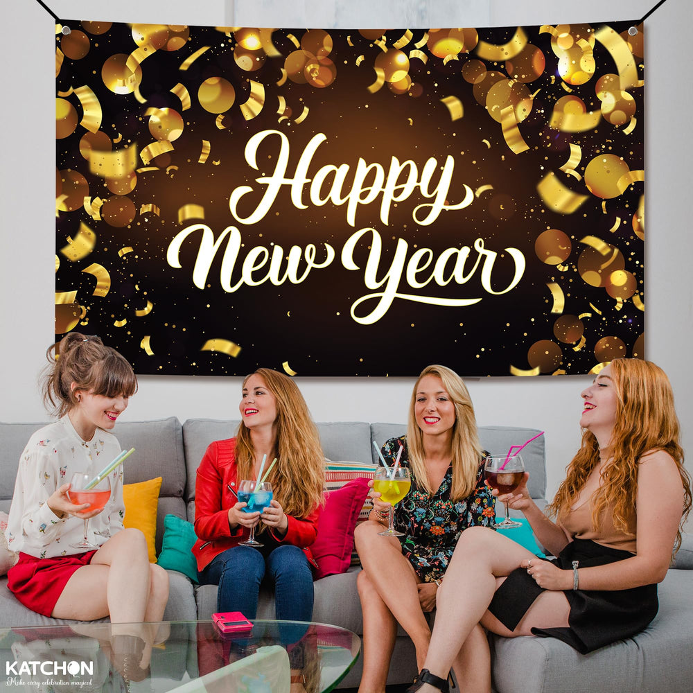 KatchOn Happy New Year Banner 2026 cloth fabric detail showing durable material