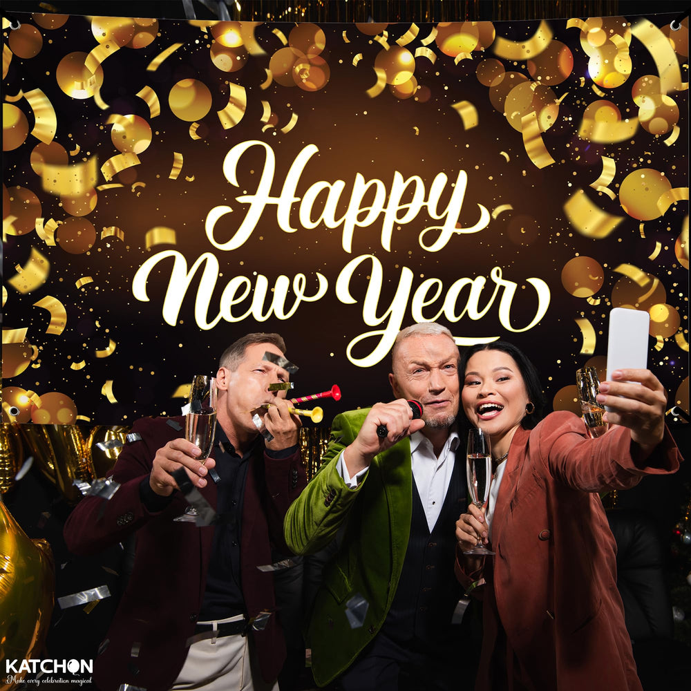 KatchOn Happy New Year Banner 2026 displayed at entry for welcoming guests outdoors