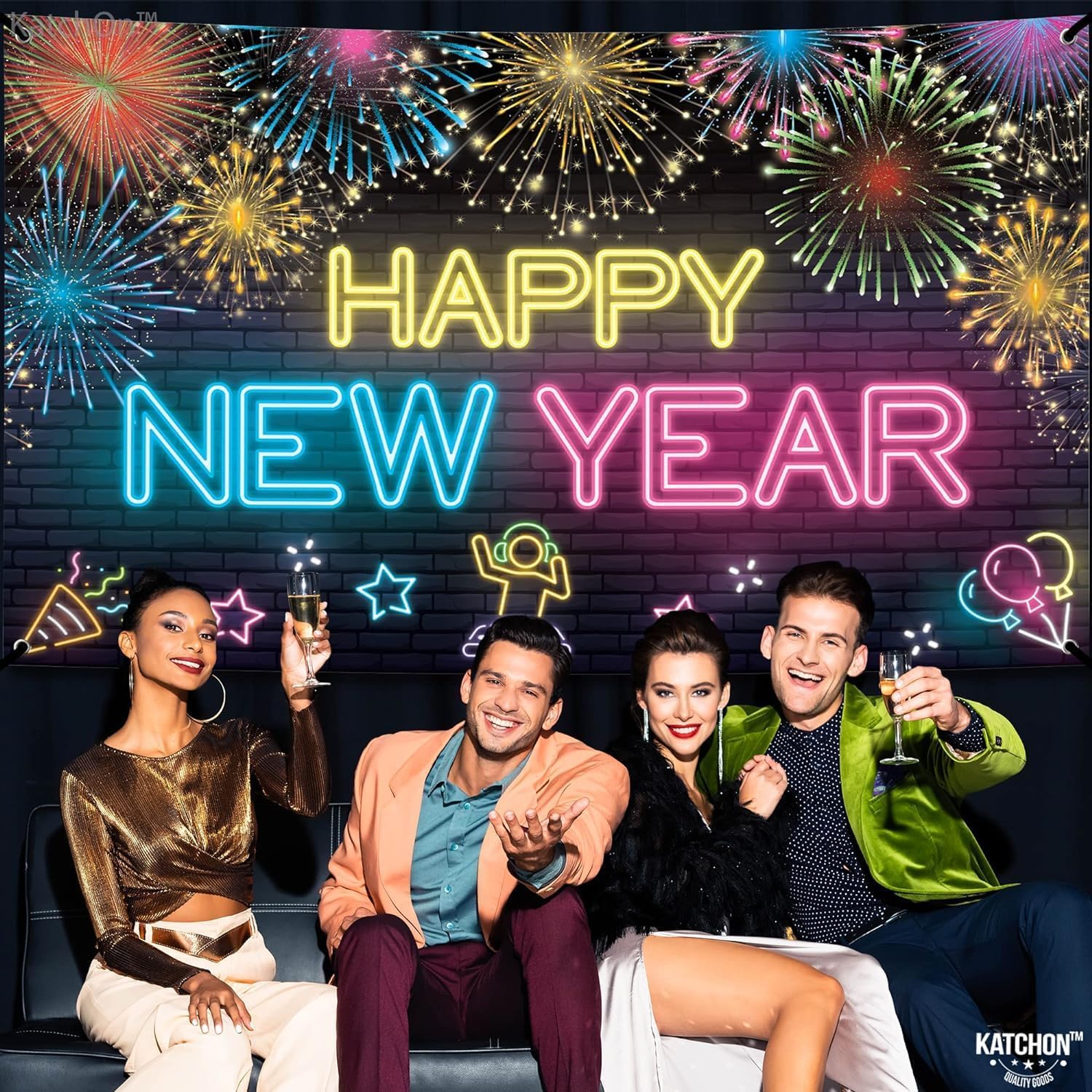 KatchOn neon NYE backdrop enhances entryways and guest welcome areas.