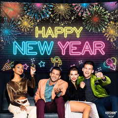 KatchOn neon NYE backdrop enhances entryways and guest welcome areas.