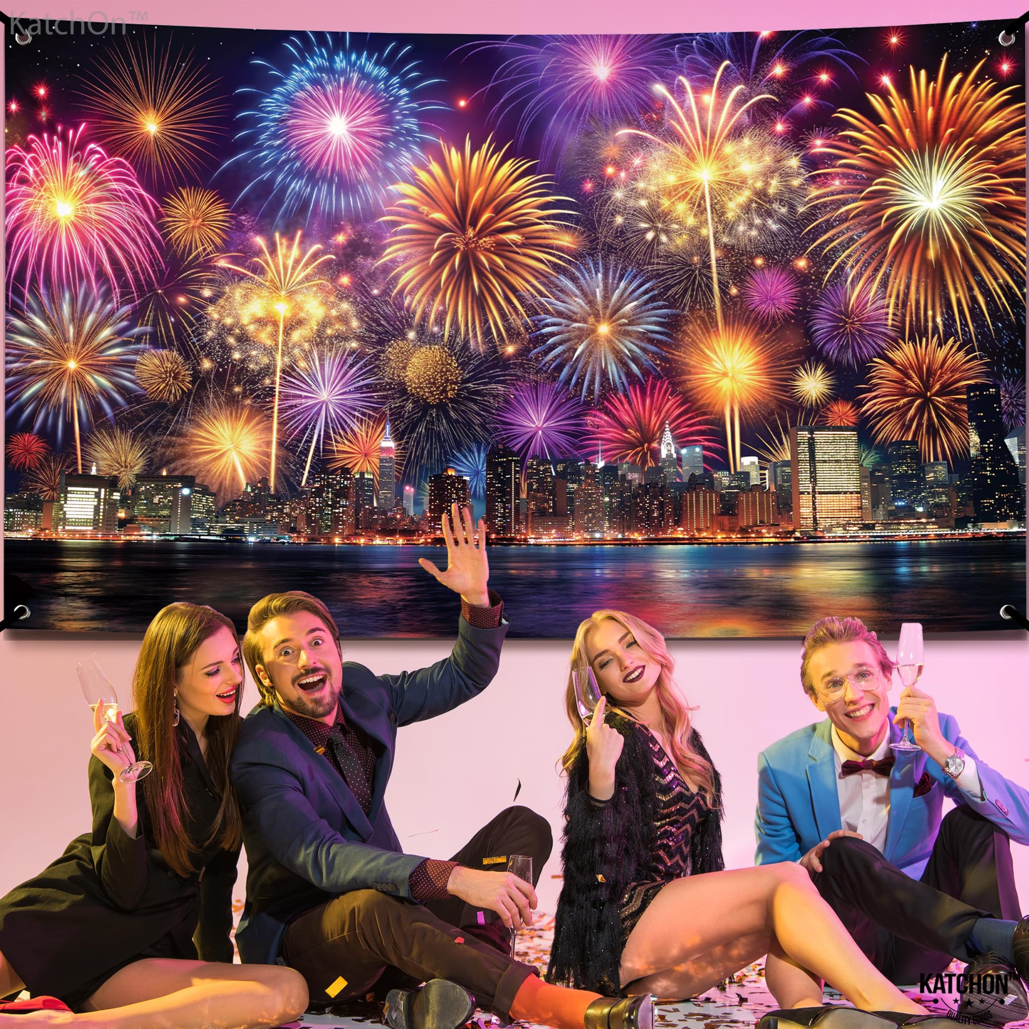KatchOn 72x44 New Year backdrop, easy to hang for quick setup.