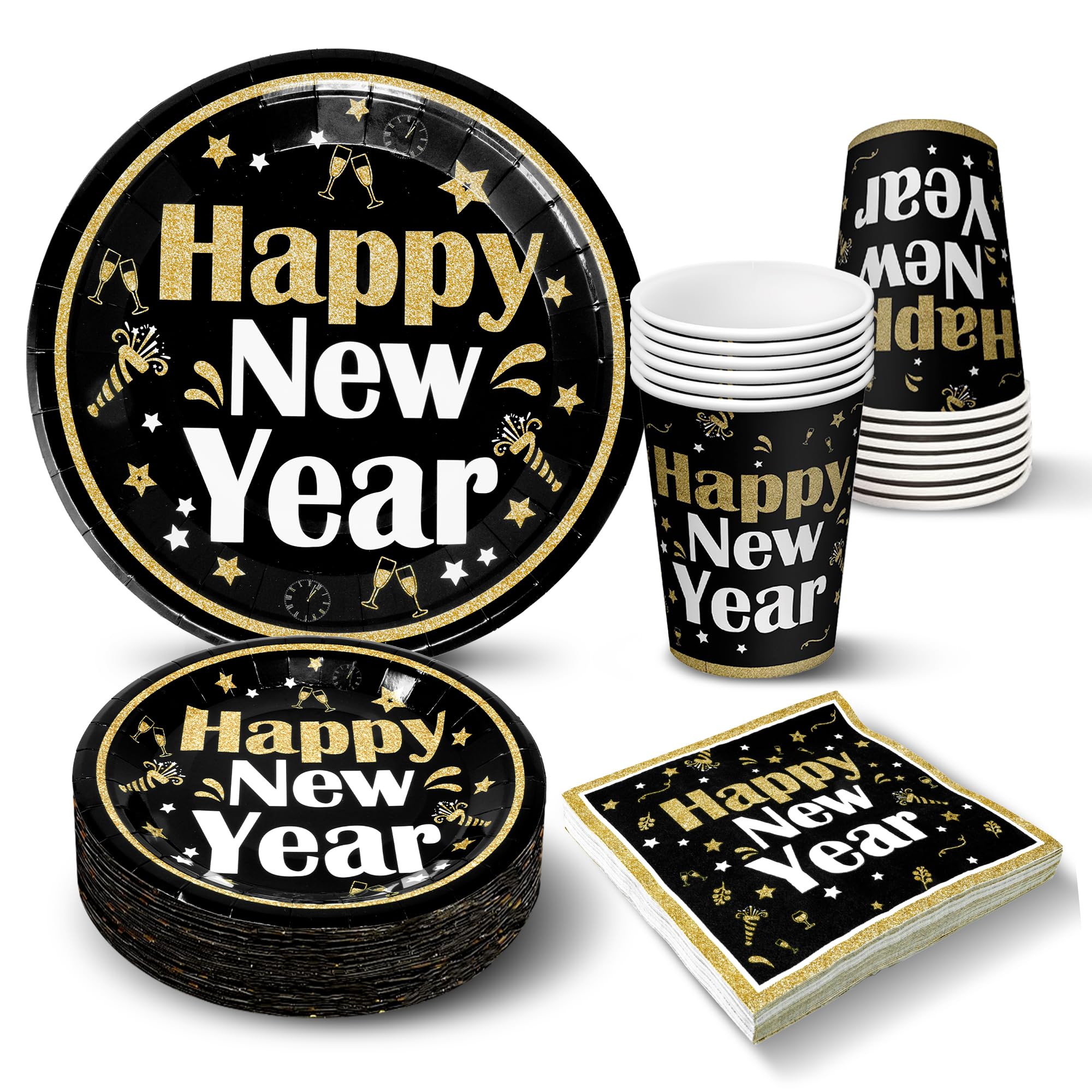 KatchOn NYE plates and napkins set for a stylish NYE table