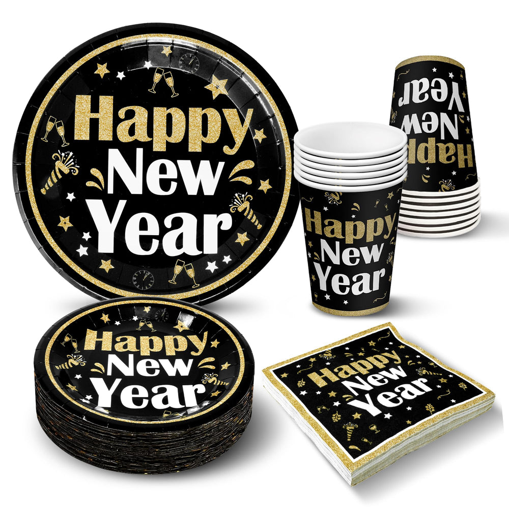 KatchOn NYE plates and napkins set for a stylish NYE table