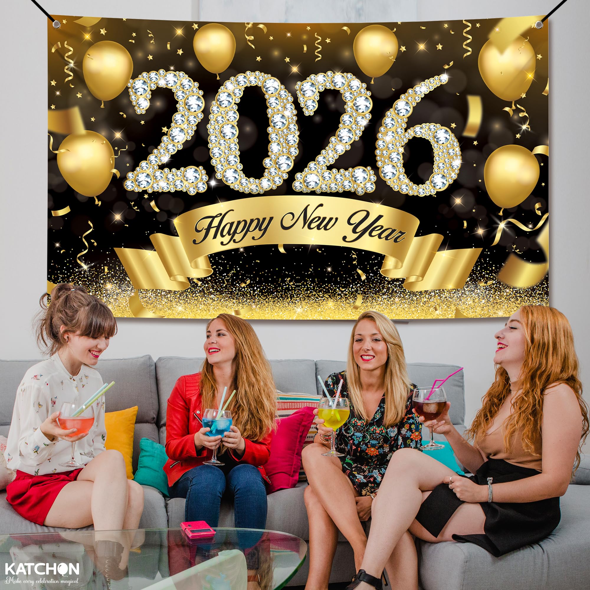 KatchOn NY2026 banner offers versatile decor for entrances or walls.