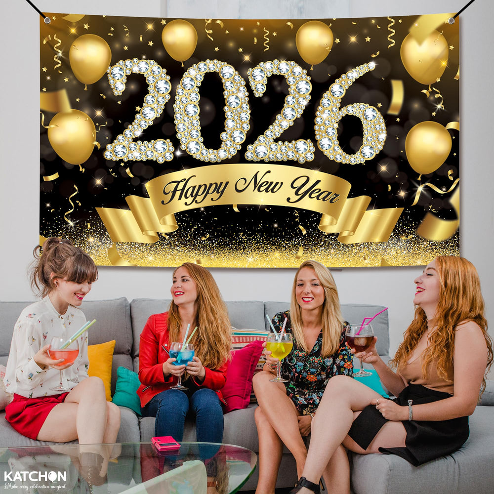 KatchOn NY2026 banner offers versatile decor for entrances or walls.
