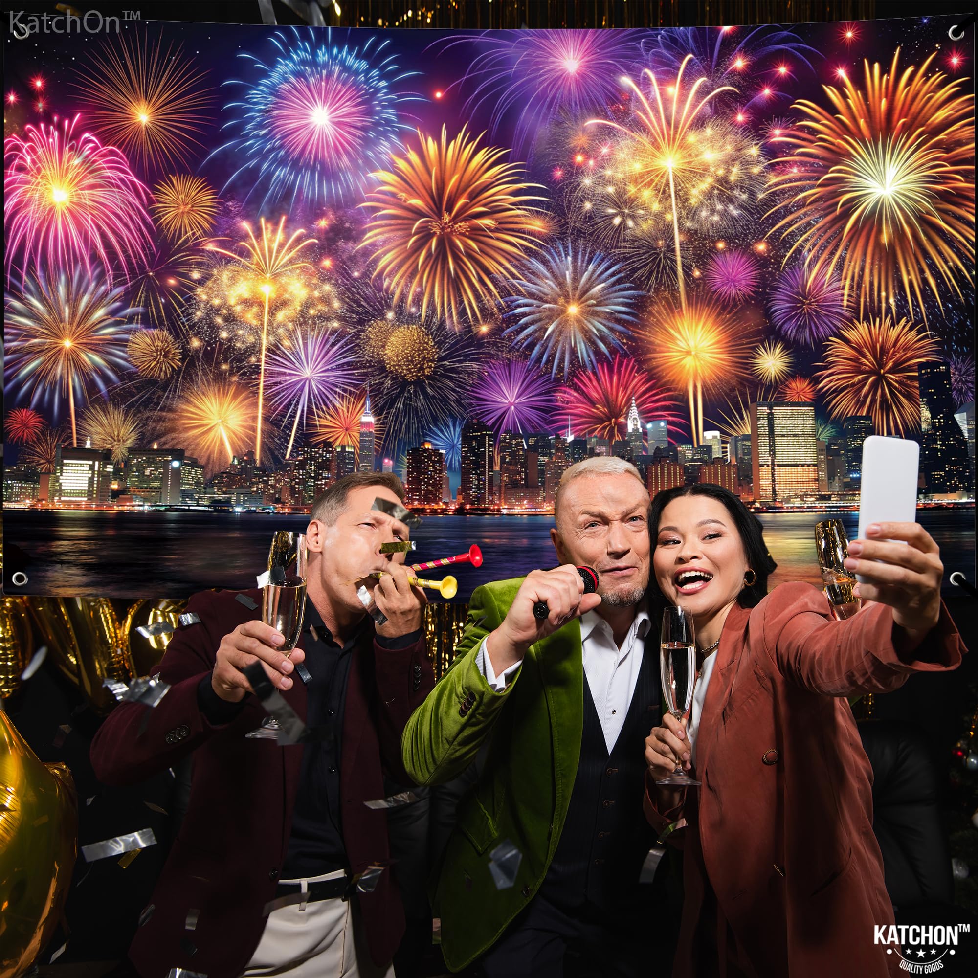 KatchOn New Year NYC skyline banner, sparkling backdrop for NYE celebrations.