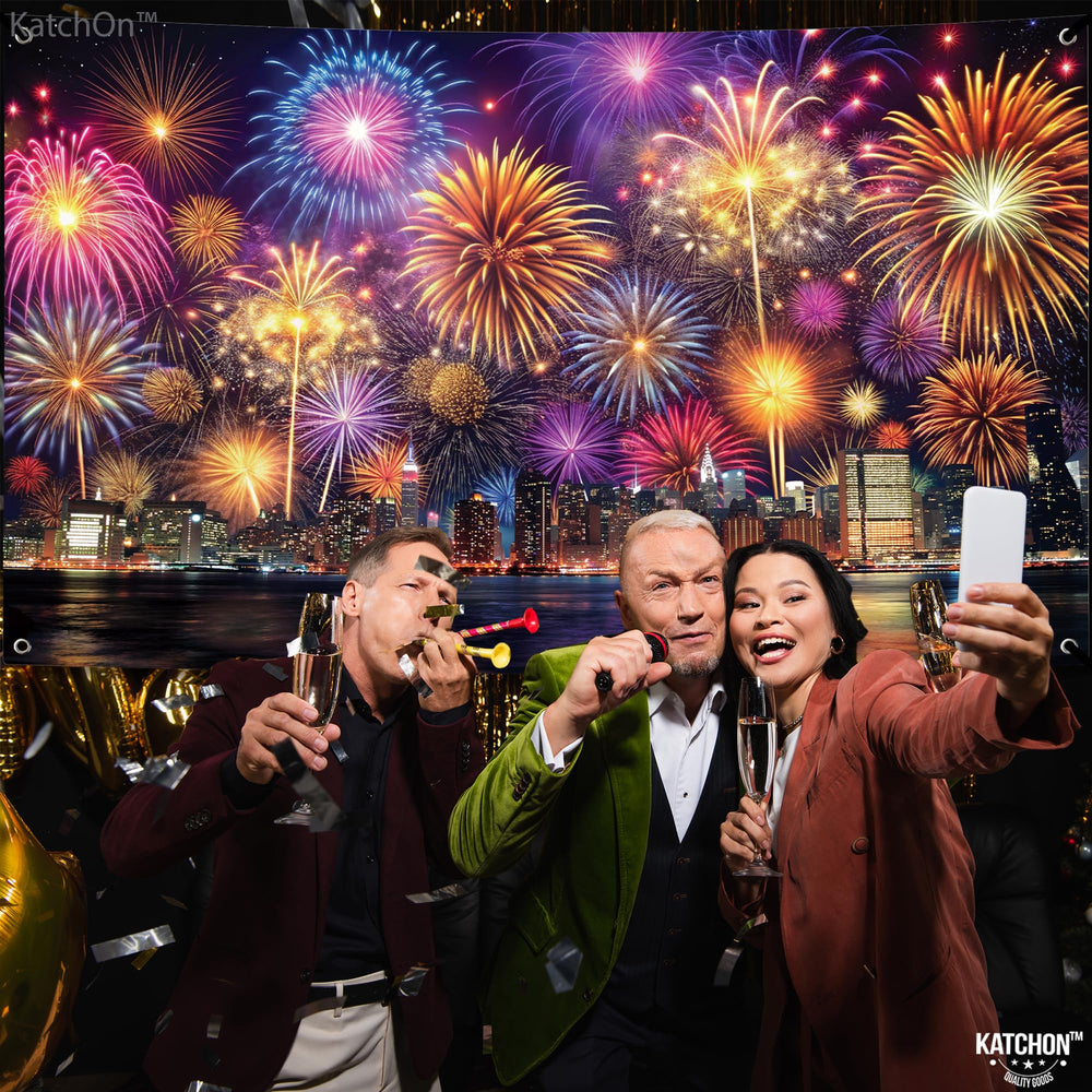 KatchOn New Year NYC skyline banner, sparkling backdrop for NYE celebrations.