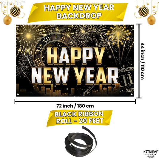 KatchOn NYE 2026 backdrop in black and gold.