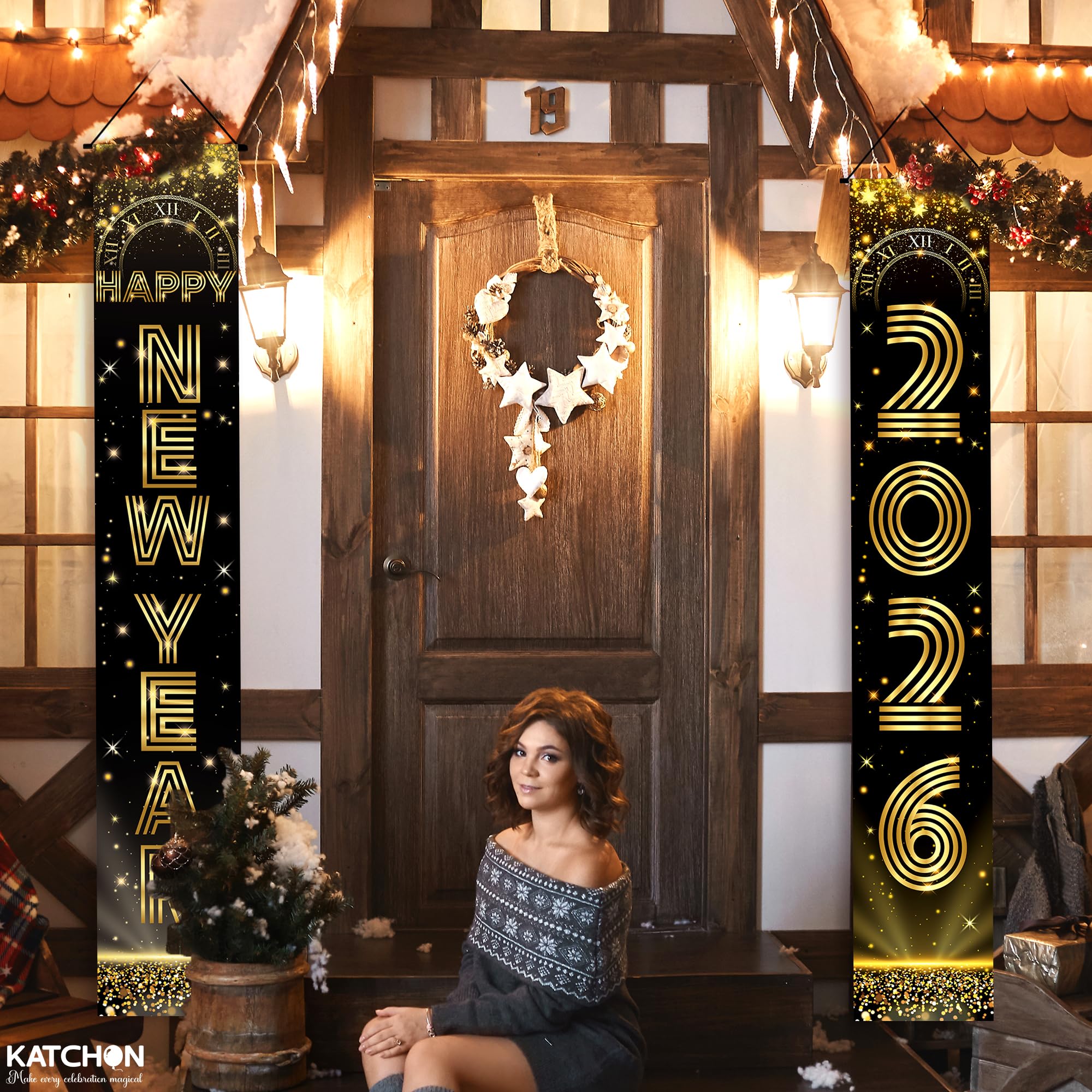 KatchOn 72x12 Inch New Year Backdrop for festive photo moments.