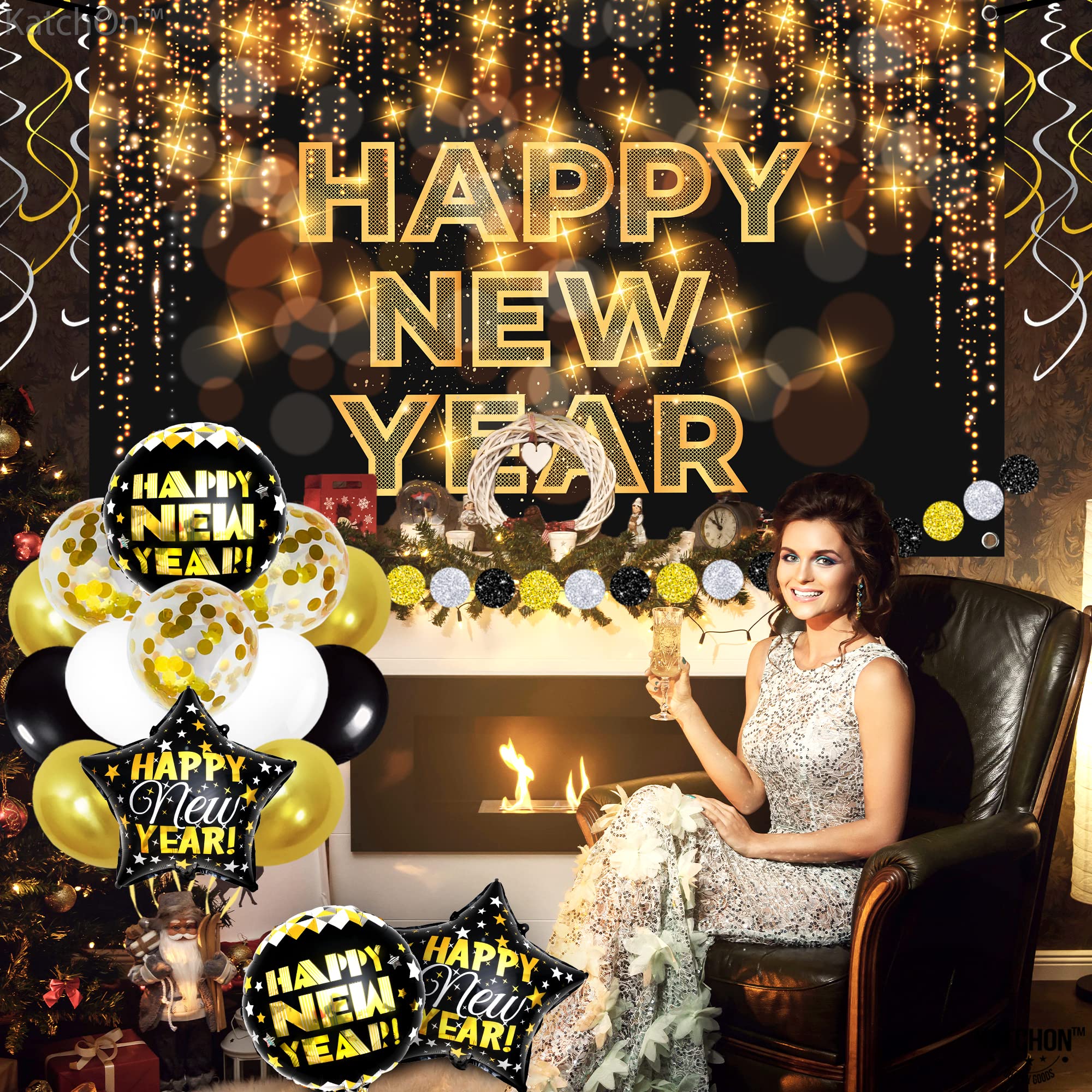 KatchOn 18-inch foil balloons in round and star shapes for festive accents