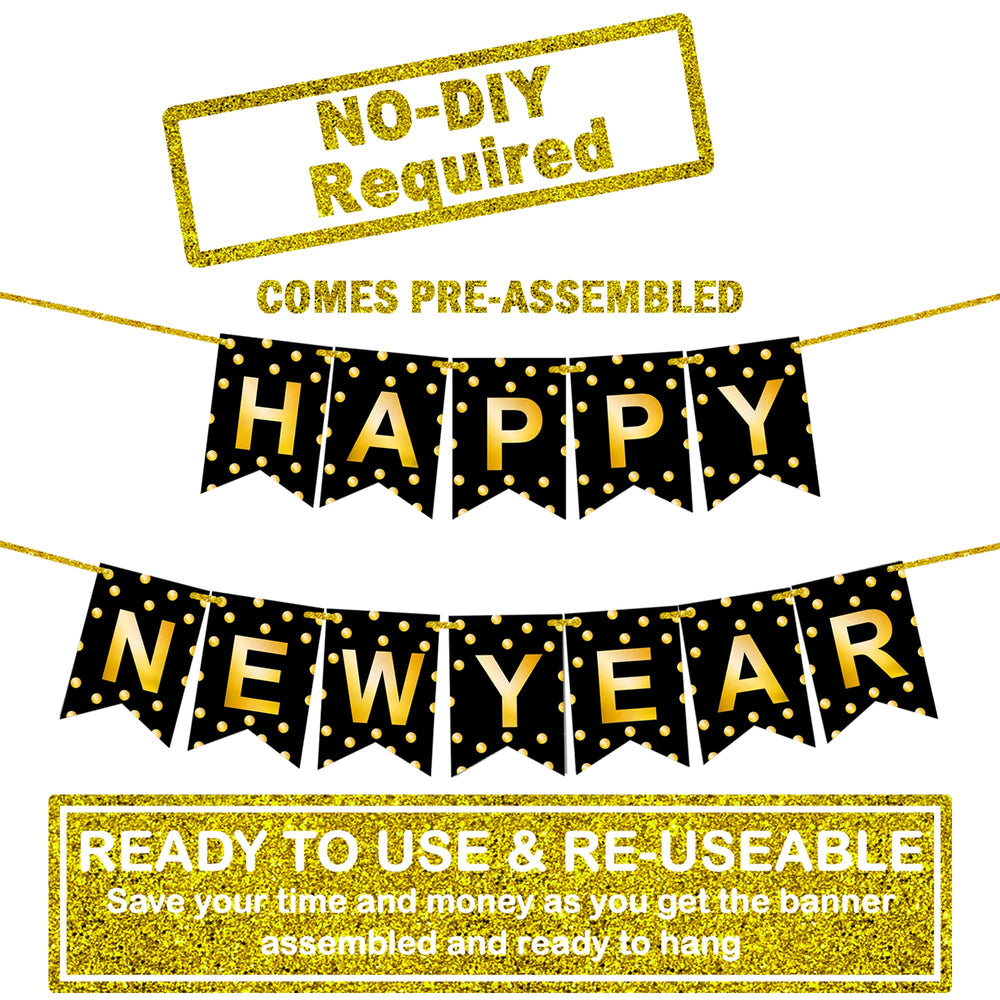 KatchOn pre-strung NYE banner offers easy, tidy setup.