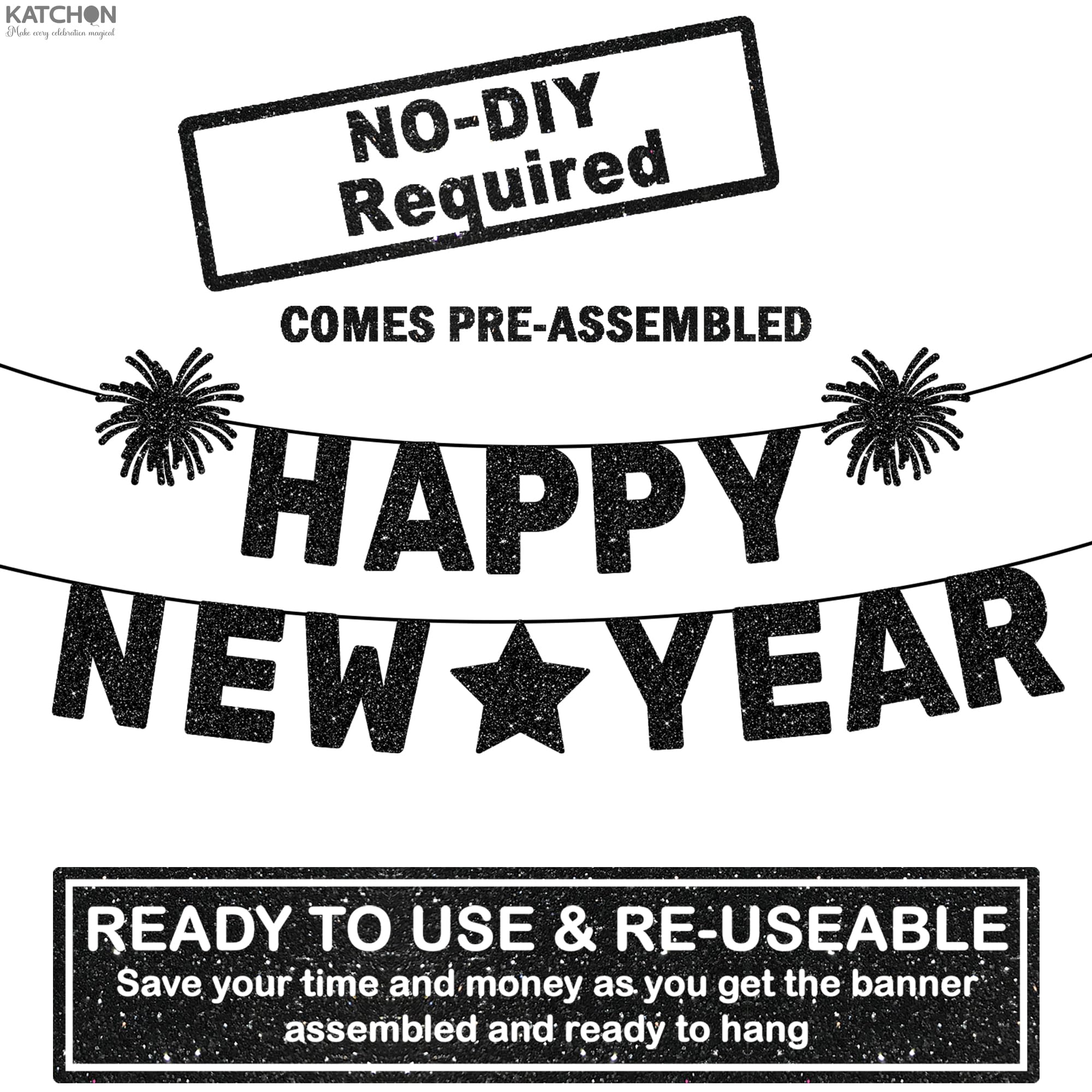 KatchOn NYE banner pre-strung for quick hanging and flawless setup