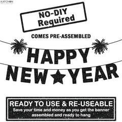 KatchOn NYE banner pre-strung for quick hanging and flawless setup