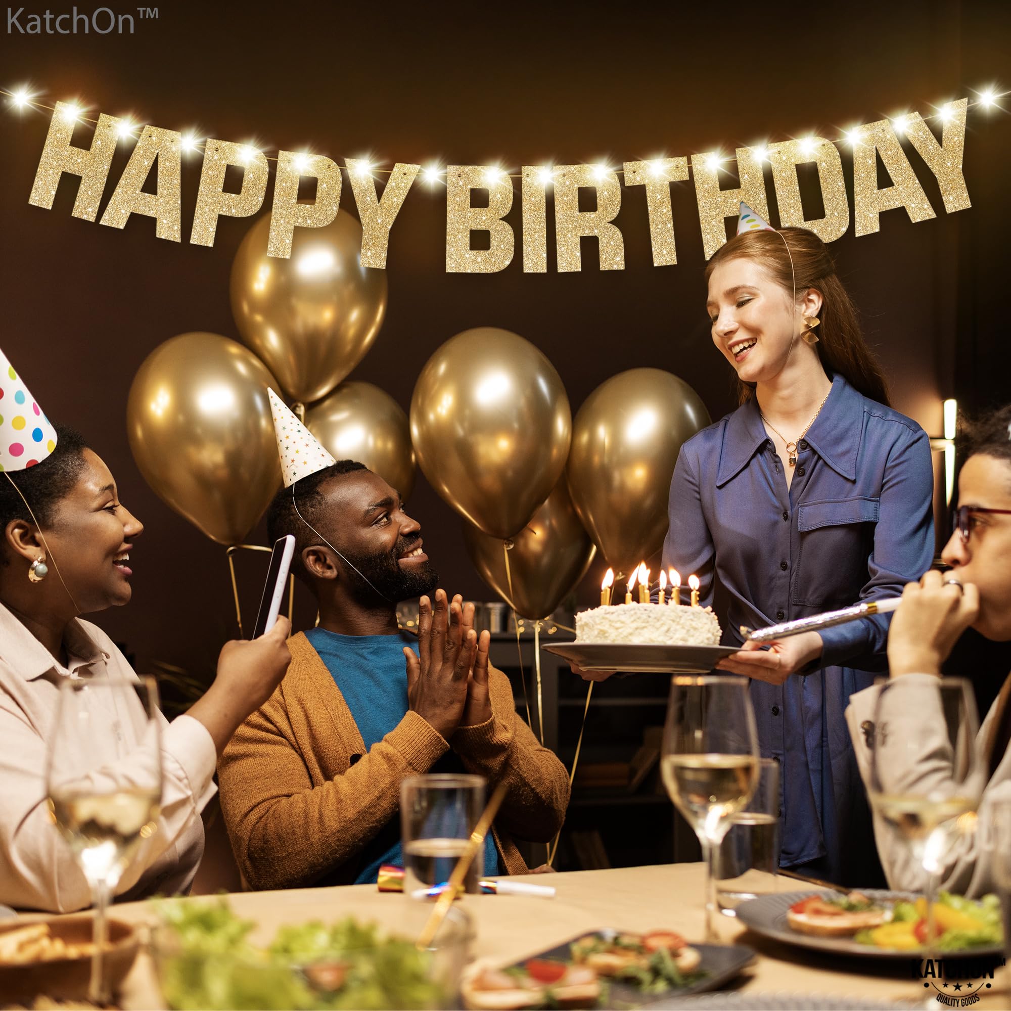 KatchOn reusable gold banner stands up to repeated use