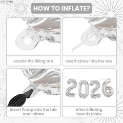 KatchOn silver 2026 number balloon, side view, durable foil.
