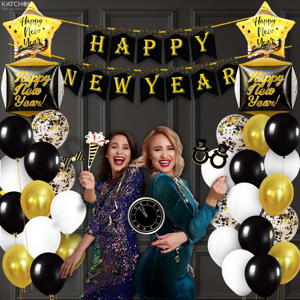 KatchOn star foil balloons add sparkling accents to NYE decor.