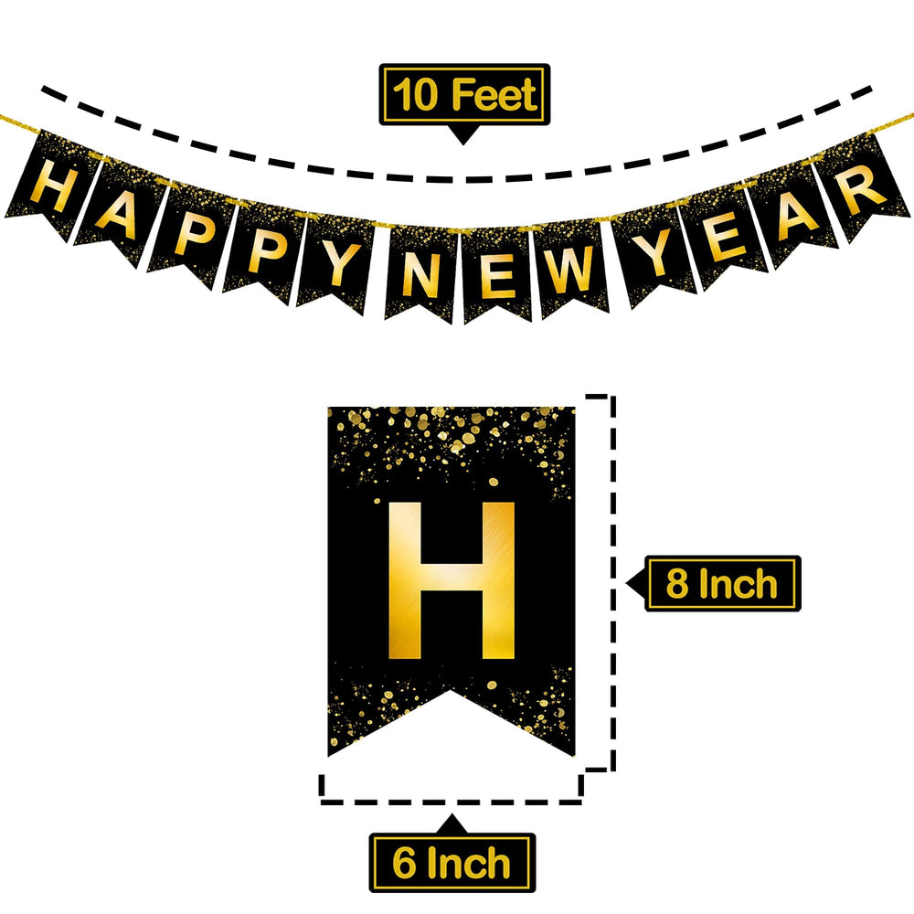 KatchOn Gold Happy New Year Banner 2026 - 10ft Pre-Strung NYE Backdrop ...