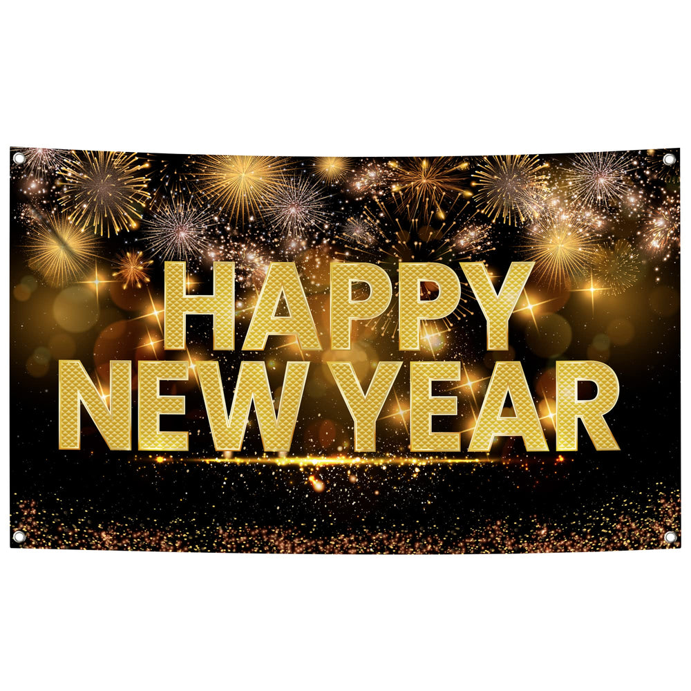 KatchOn XtraLarge Happy New Year Banner 72x44 inches for dramatic NYE backdrops.