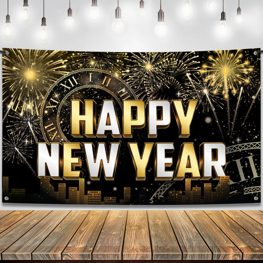 KatchOn XtraLarge Happy New Year banner 72x44 backdrop for photos.