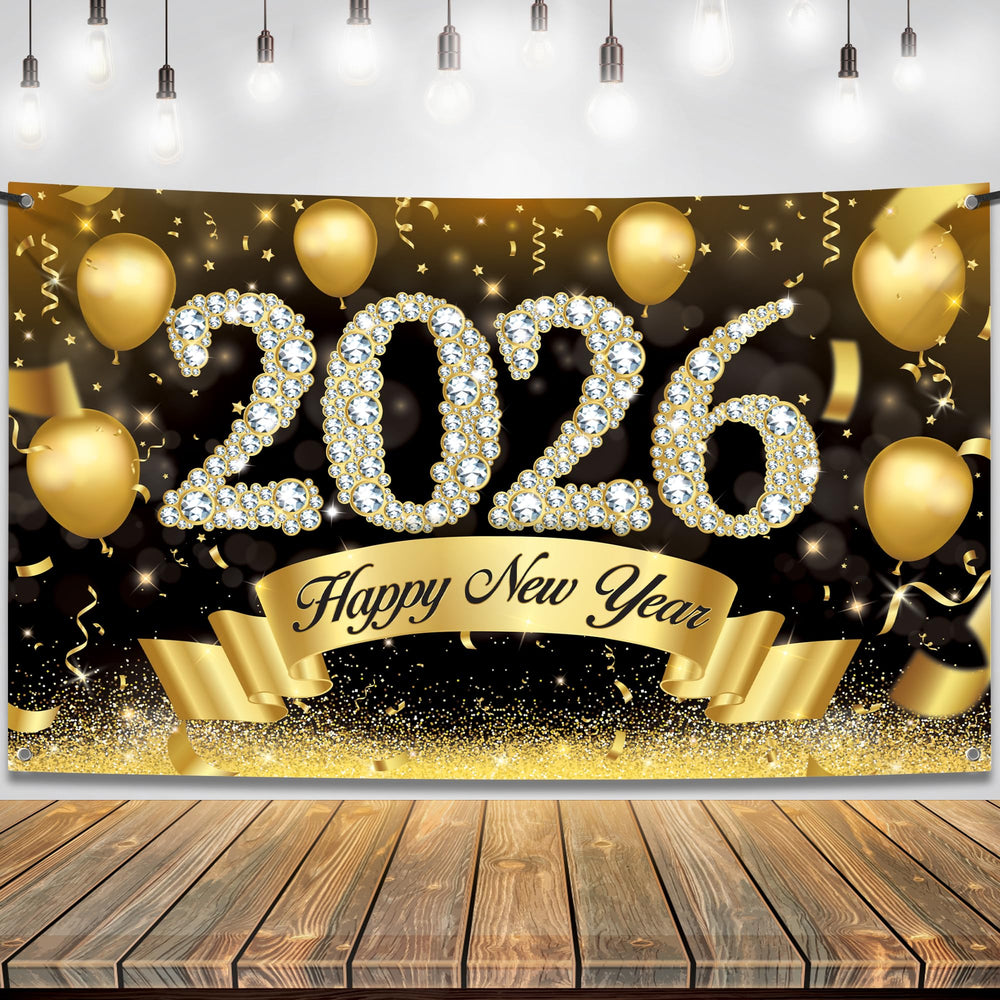 KatchOn Xtralarge Happy New Year Banner with diamond glitter for grand photo backdrop.