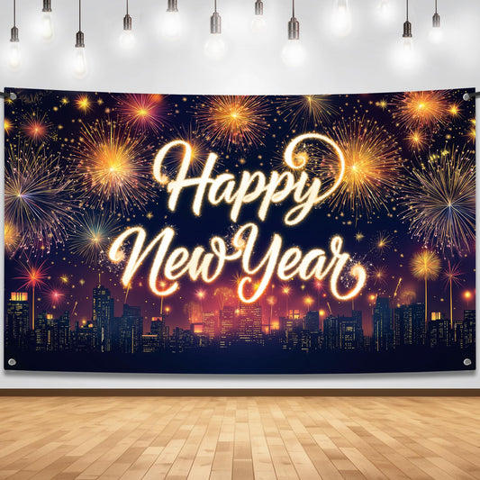 KatchOn XtraLarge banner with city view and fireworks for dramatic NYE photos.