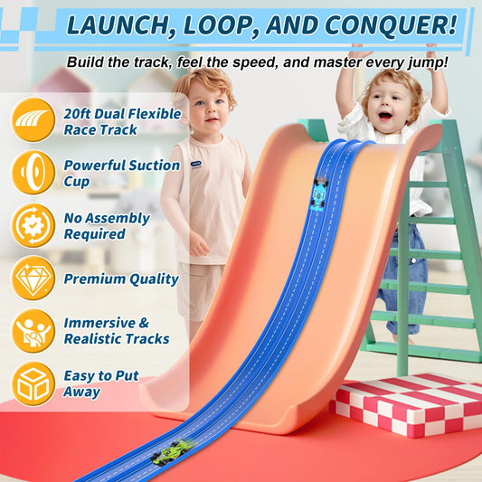Katgogoo dual-lane layout enables simultaneous racing and easy lane changes.