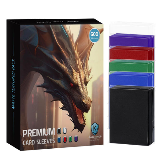 Katomula clear-front textured-back sleeves protect cards while offering clear viewing.