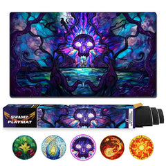 Katomula MTG playmat swamp 24x14 surface with vibrant artwork for immersion.