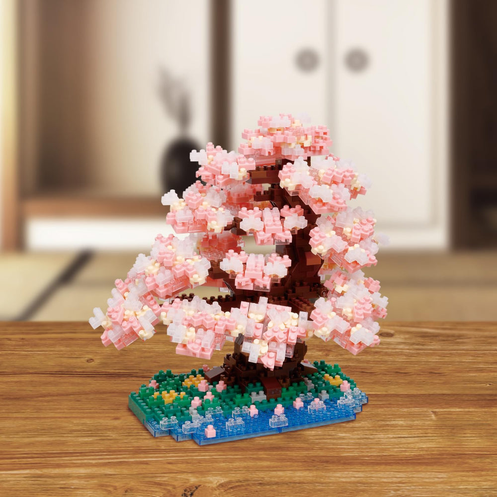 KAWADA Nanoblock Yoshino Cherry build-in-progress shot invites hands-on enjoyment