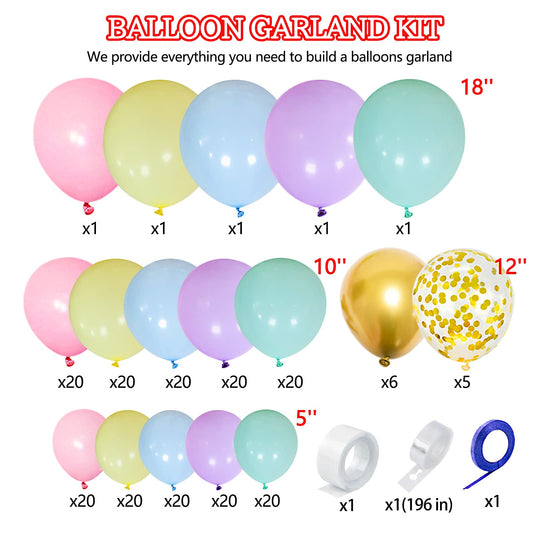 KAWKALSH pastel balloons create a dreamy arch backdrop.