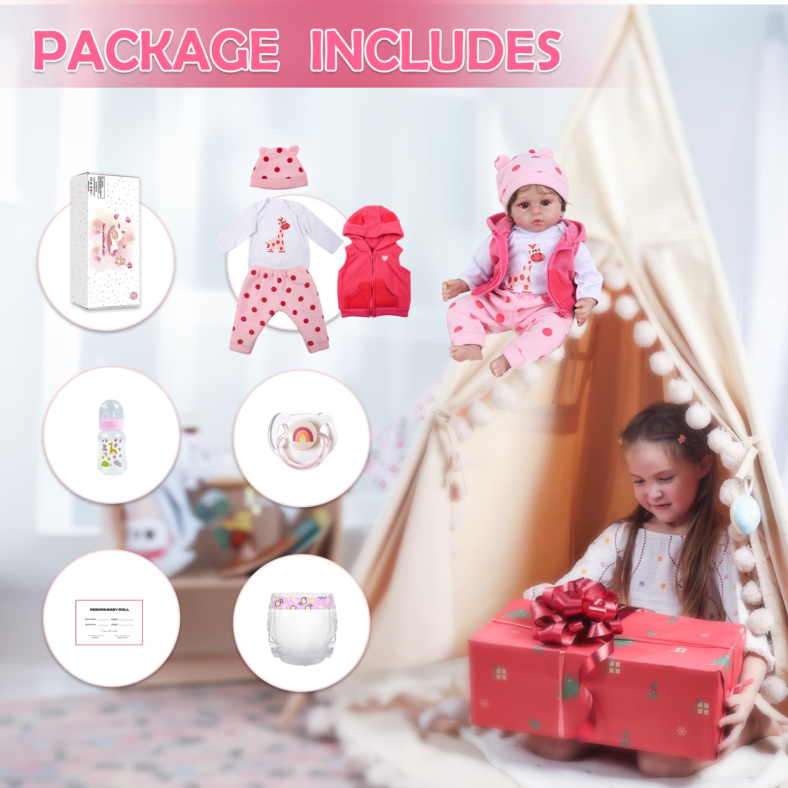 Kaydora Reborn 18-inch doll with magnetic pacifier for easy use