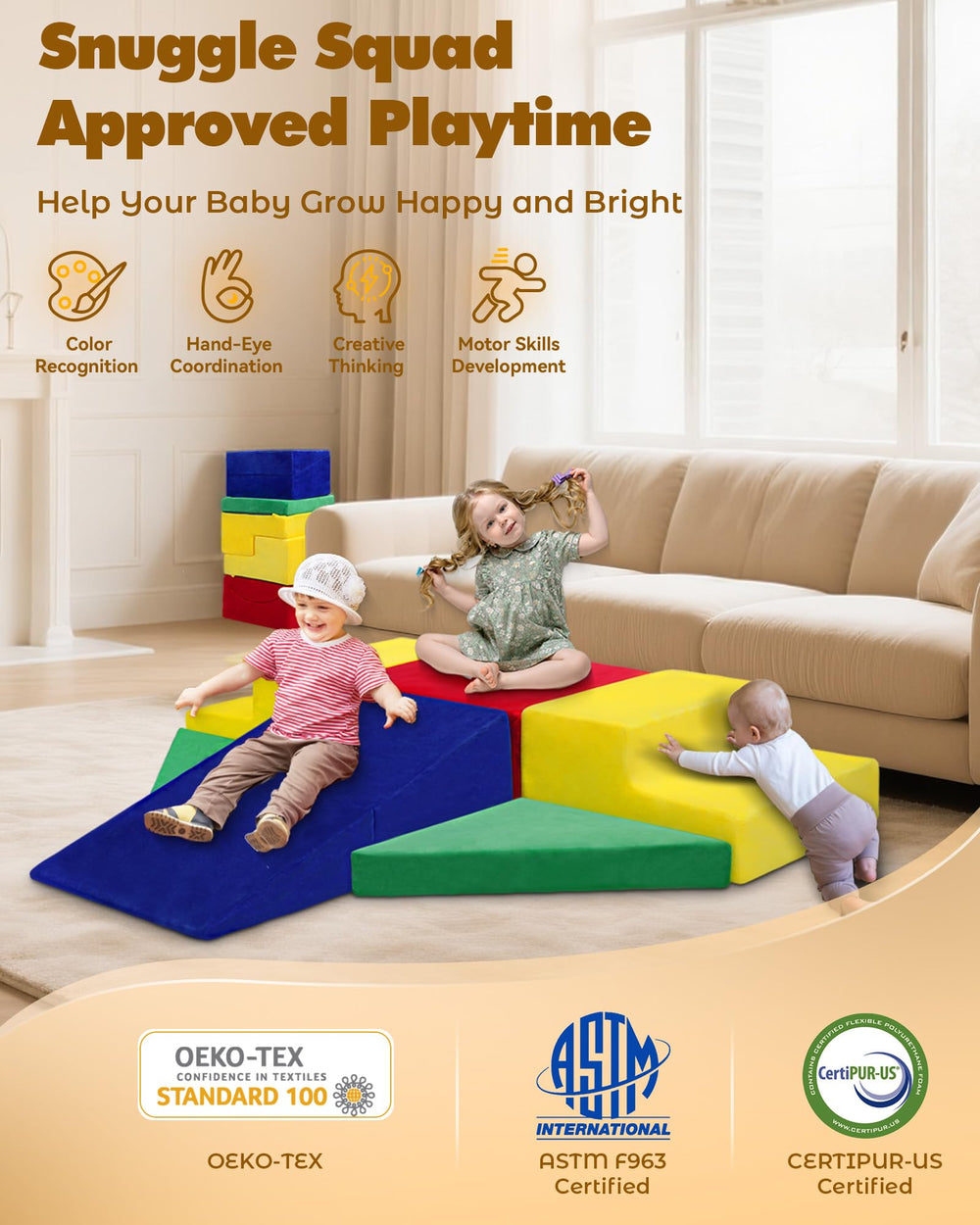 Kayfia Toddler Climbing Blocks green triangle – encourages spatial awareness through stacking.