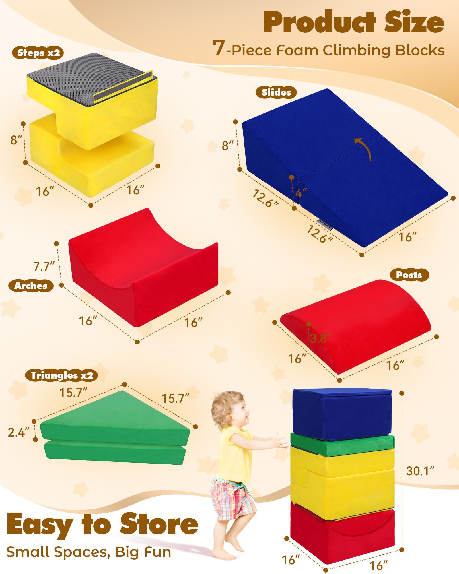 Kayfia Toddler Climbing Blocks yellow step pair – aids coordination and balance.