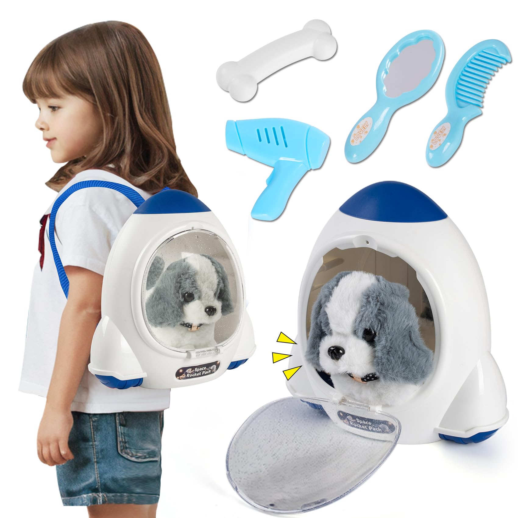 KAYOMIPE robot dog with backpack demonstrates walking action for kids