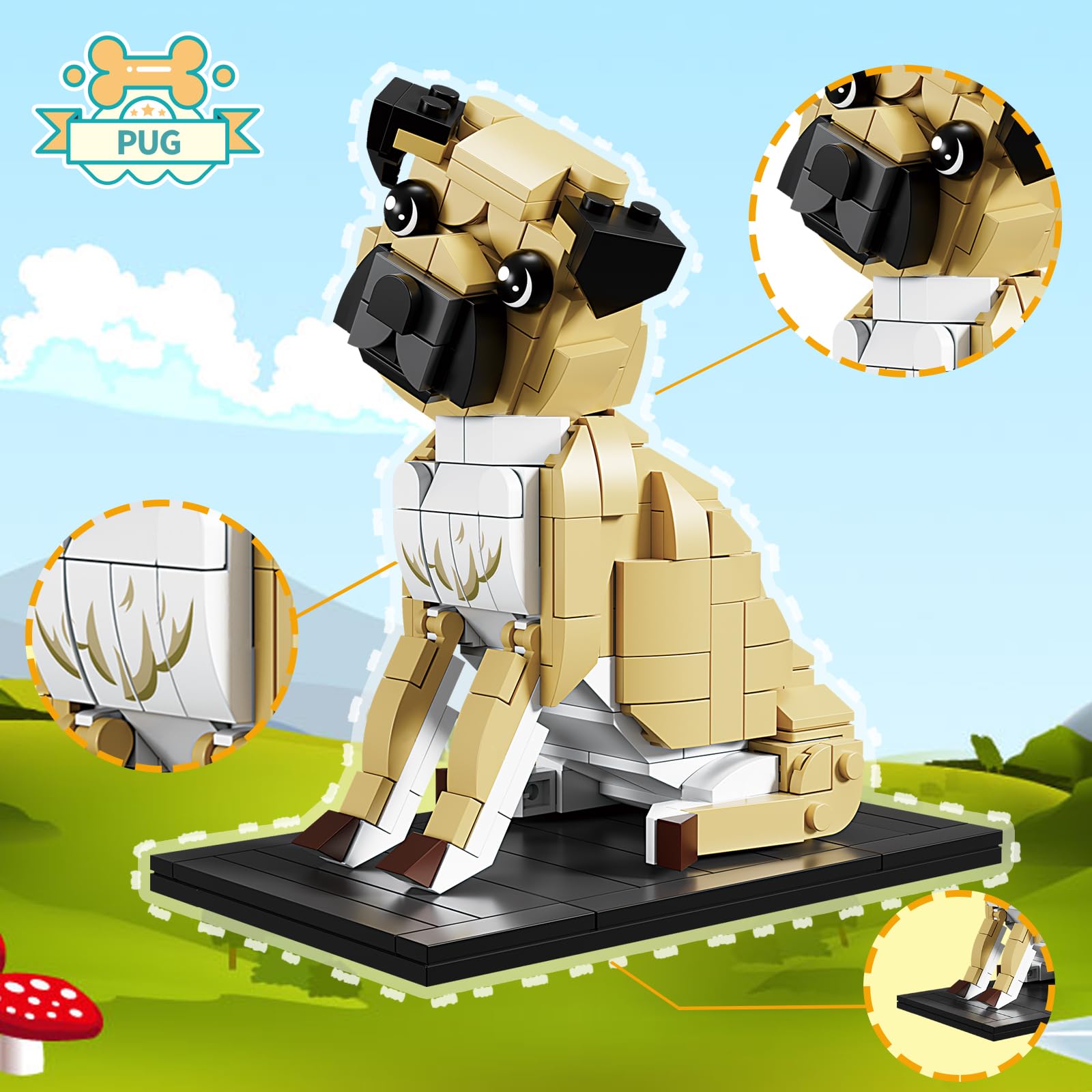 KAZI dog building set with multiple breeds for imaginative play and display.