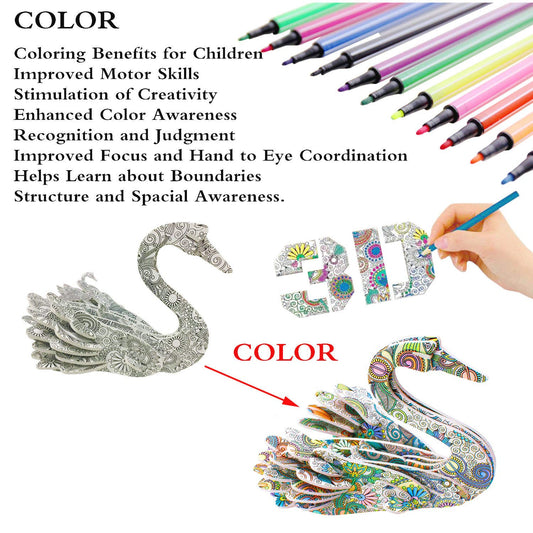KAZOKU 3D coloring puzzle horse for kids; supports fine motor skills and imagination.